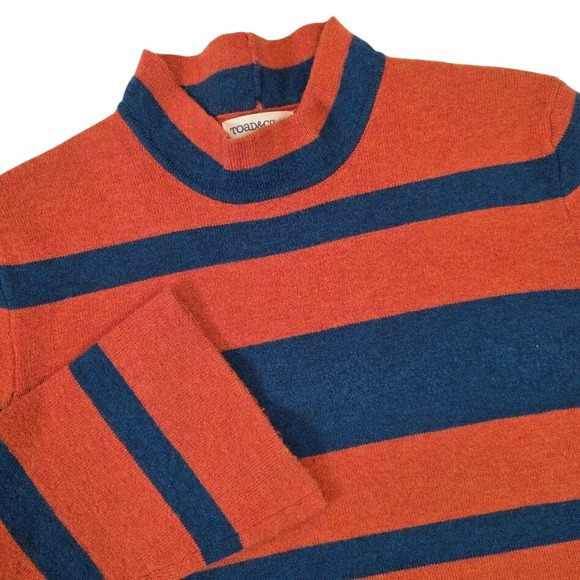 Toad&Co Sweaters - Toad&Co Women S Joni Bell Sleeve Sweater Orange Blue Stripe Mock Neck Wool Blend